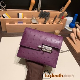 Hermès Verrou Mini 17cm Ostrich P9/Anemone Silver Hardware Verrou-021 Fully Hand-Stitched