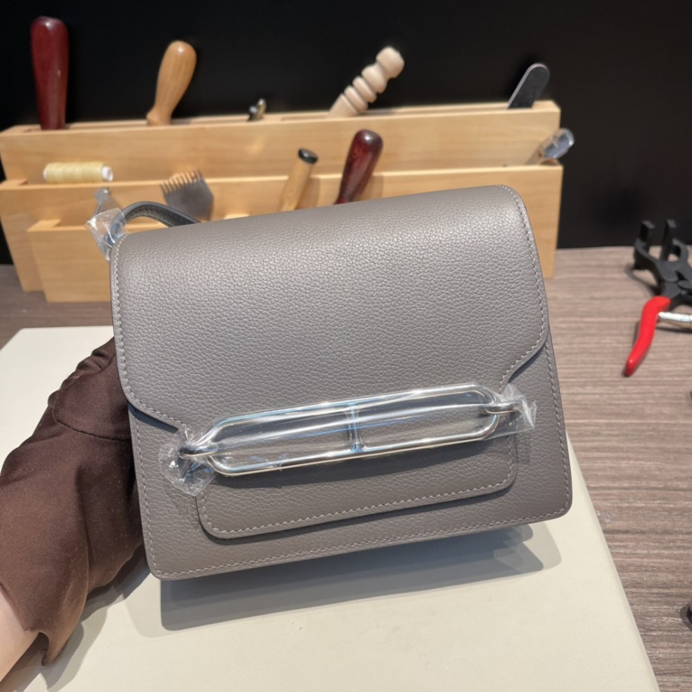 Hermès Roulis 19cm Evercolor 8F/Etain Silver Hardware Roulis-029 Fully Hand-Stitched