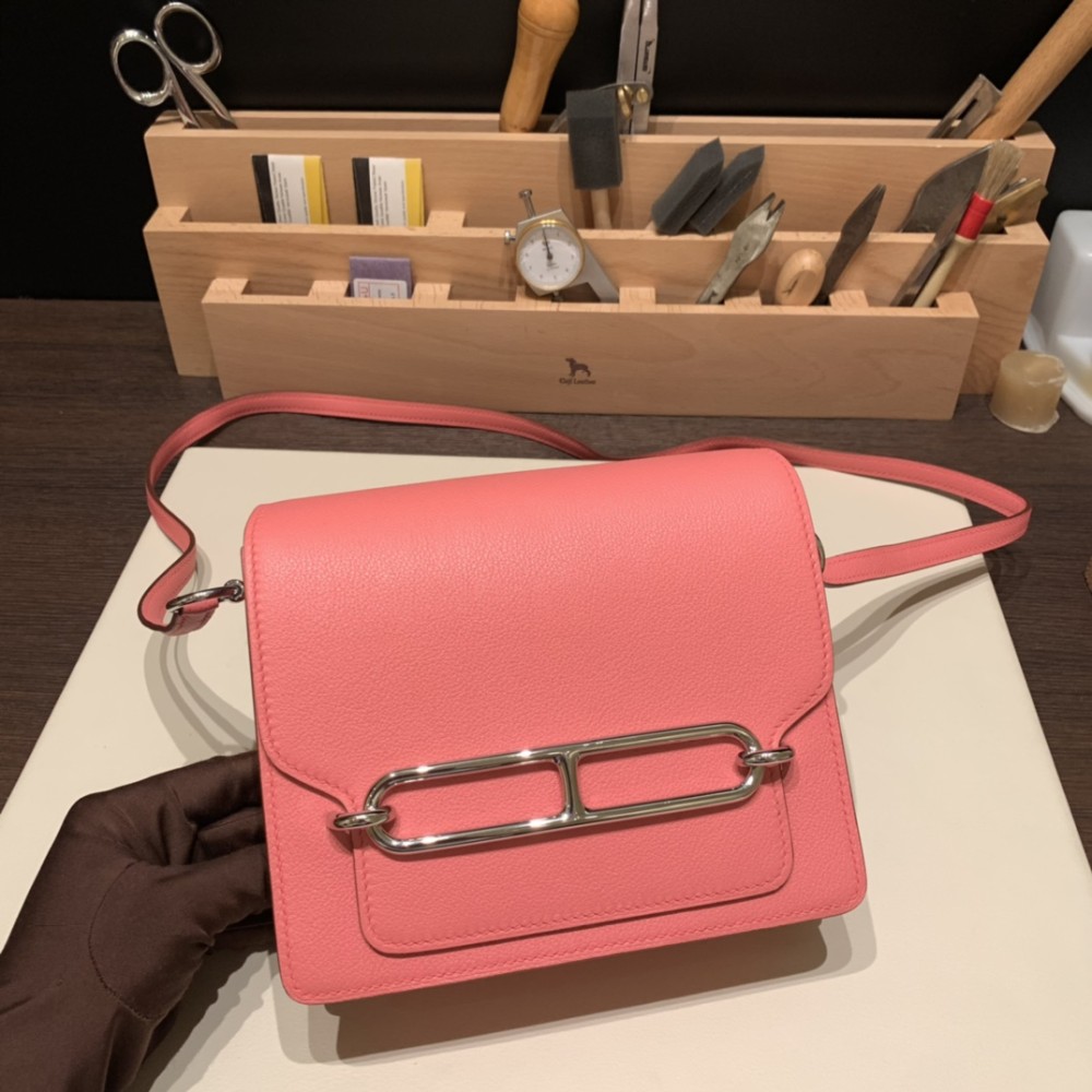 Hermès Roulis 19cm Evercolor U5/Rose Lipstick Silver Hardware Roulis-034 Fully Hand-Stitched