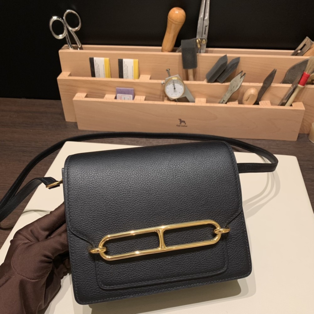 Hermès Roulis 19cm Evercolor 89/Black (Noir) Gold Hardware Roulis-039 Fully Hand-Stitched