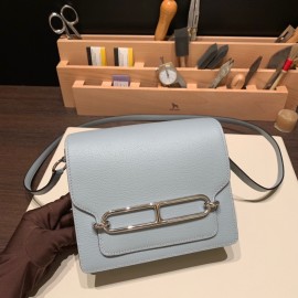 Hermès Roulis 19cm Evercolor Blue Glacier Silver Hardware Roulis-041 Fully Hand-Stitched