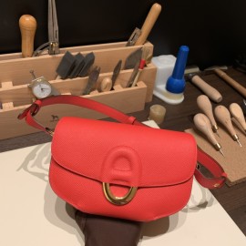 Hermès Cherche-Midi 18 Veau Epsom Q5/Rouge Casaque Silver Hardware Cherche-048 Fully Hand-Stitched