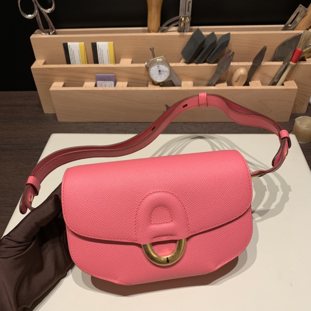 Hermès Cherche-Midi 18 Veau Epsom 8W/Rose Azalee Silver Hardware Cherche-049 Fully Hand-Stitched
