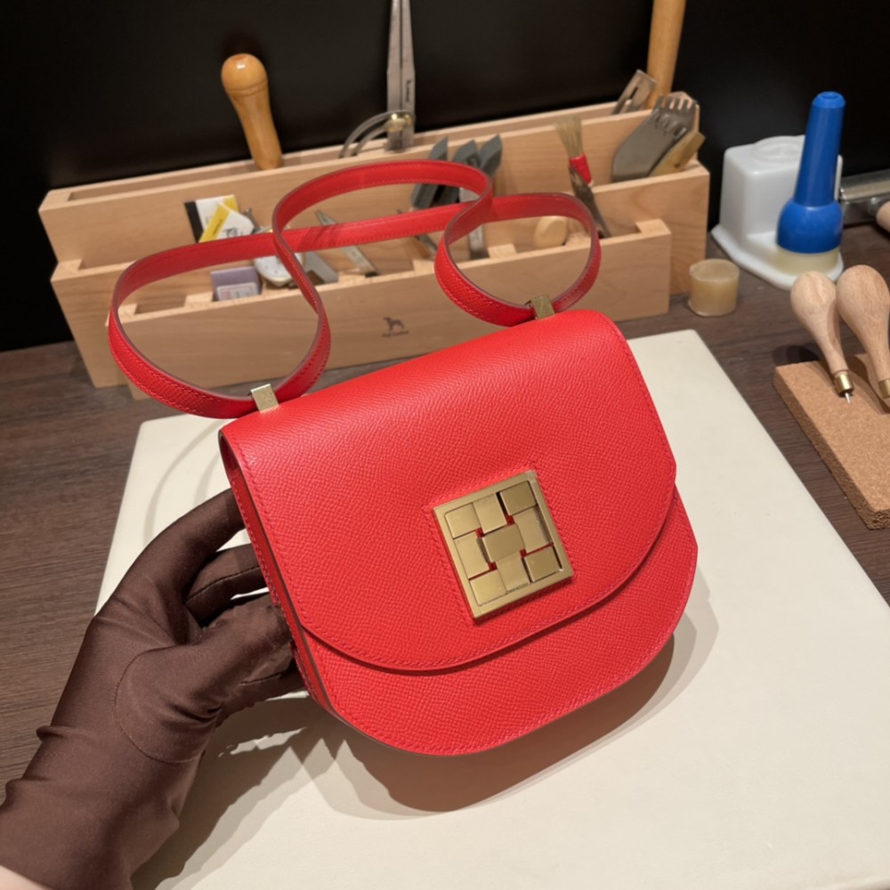 Hermès Mosaique 17cm Veau Epsom S3/Rouge Cœur Silver Hardware Mosaique-067 Fully Hand-Stitched