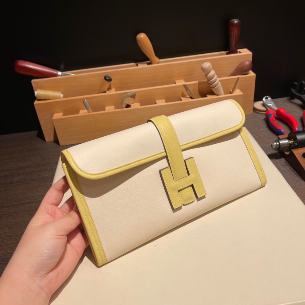 Hermès Jige Elan 29 Clutch Swift I2/Nata & 1Z/Jaune Poussin JigeElan-078 Fully Hand-Stitched