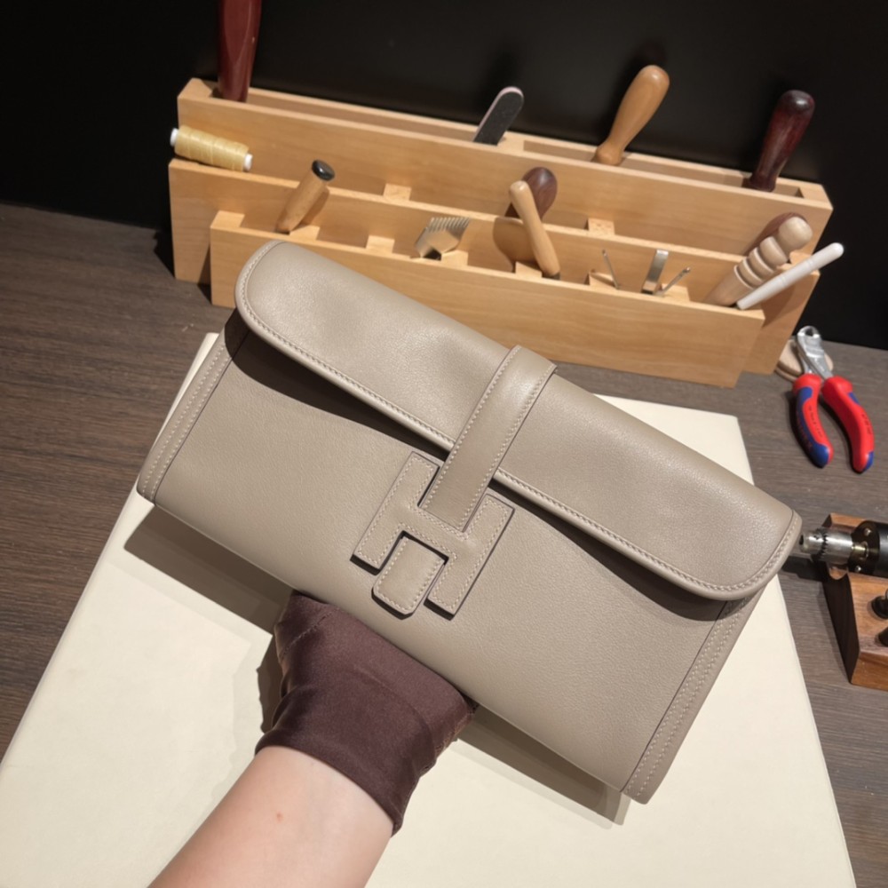 Hermès Jige Elan 29 Clutch Swift M8/Gris Asphalt JigeElan-082 Fully Hand-Stitched