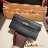 Hermès Kelly Wallet Long Veau Epson 89/Black (Noir) Black Gold Hardware wallet-002 Fully Hand-Stitched