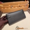 Hermès Kelly Wallet Long Veau Epson 89/Black (Noir) Black Gold Hardware wallet-002 Fully Hand-Stitched