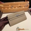 Hermès Kelly Wallet Long Veau Epson 18/Étoupe Grey (Étoupe) Etoupe Silver Hardware wallet-003 Fully Hand-Stitched
