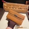 Hermès Kelly Wallet Long Veau Epson 37/Gold Gold Silver Hardware wallet-004 Fully Hand-Stitched