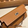 Hermès Kelly Wallet Long Veau Epson 37/Gold Gold Silver Hardware wallet-004 Fully Hand-Stitched