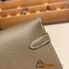 Hermès Kelly Wallet Long Veau Epson 18/Étoupe Grey (Étoupe) Etoupe Gold Hardware wallet-005 Fully Hand-Stitched