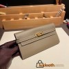Hermès Kelly Wallet Long Veau Epson 18/Étoupe Grey (Étoupe) Etoupe Gold Hardware wallet-005 Fully Hand-Stitched