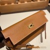 Hermès Kelly Wallet Long Veau Epson 37/Gold Gold Gold Hardware wallet-006 Fully Hand-Stitched