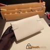 Hermès Kelly Wallet Long Veau Epson 10/Craie Craie Silver Hardware wallet-007 Fully Hand-Stitched