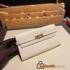 Hermès Kelly Wallet Long Veau Epson 10/Craie Craie Gold Hardware wallet-008 Fully Hand-Stitched