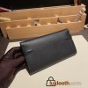 Hermès Kelly Wallet Long Veau Epson 89/Black (Noir) Black Silver Hardware wallet-009 Fully Hand-Stitched