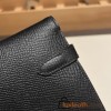 Hermès Kelly Wallet Long Veau Epson 89/Black (Noir) Black Silver Hardware wallet-009 Fully Hand-Stitched