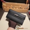 Hermès Kelly Wallet Long Veau Epson 89/Black (Noir) Black Silver Hardware wallet-009 Fully Hand-Stitched