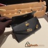 Hermès Kelly Wallet Long Veau Epson 89/Black (Noir) Black Gold Hardware wallet-010 Fully Hand-Stitched