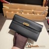 Hermès Kelly Wallet Long Veau Epson 89/Black (Noir) Black Gold Hardware wallet-010 Fully Hand-Stitched