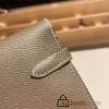 Hermès Kelly Wallet Long Veau Epson 18/Étoupe Grey (Étoupe) Etoupe Silver Hardware wallet-011 Fully Hand-Stitched