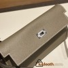Hermès Kelly Wallet Long Veau Epson 18/Étoupe Grey (Étoupe) Etoupe Silver Hardware wallet-011 Fully Hand-Stitched