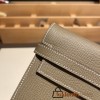 Hermès Kelly Wallet Long Veau Epson 18/Étoupe Grey (Étoupe) Etoupe Silver Hardware wallet-011 Fully Hand-Stitched