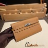 Hermès Kelly Wallet Long Veau Epson 37/Gold Gold Silver Hardware wallet-012 Fully Hand-Stitched
