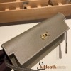 Hermès Kelly Wallet Long Veau Epson 18/Étoupe Grey Etoupe Gold Hardware wallet-013 Fully Hand-Stitched