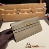 Hermès Kelly Wallet Long Veau Epson 18/Étoupe Grey Etoupe Gold Hardware wallet-013 Fully Hand-Stitched