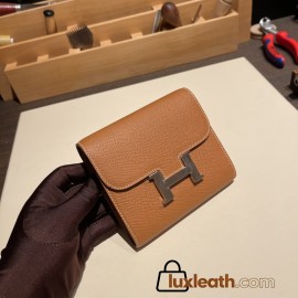 Hermès Constance Long Veau Epson 37/Gold Gold Silver Hardware wallet-016 Fully Hand-Stitched