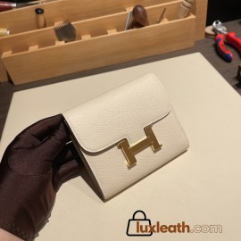 Hermès Constance Long Veau Epson 10/Craie Craie Gold Hardware wallet-017 Fully Hand-Stitched
