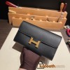 Hermès Constance Long Veau Epson 89/Black (Noir) Black Gold Hardware wallet-020 Fully Hand-Stitched