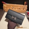 Hermès Constance Long Veau Epson 89/Black (Noir) Black Silver Hardware wallet-021 Fully Hand-Stitched
