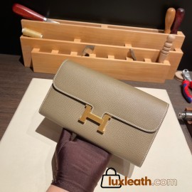Hermès Constance Long Veau Epson 18/Étoupe Grey Etoupe Gold Hardware wallet-023 Fully Hand-Stitched