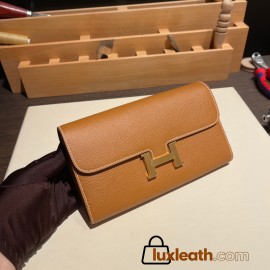 Hermès Constance Long Veau Epson 37/Gold Gold Gold Hardware wallet-024 Fully Hand-Stitched