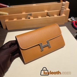 Hermès Constance Long Veau Epson 37/Gold Gold Silver Hardware wallet-025 Fully Hand-Stitched