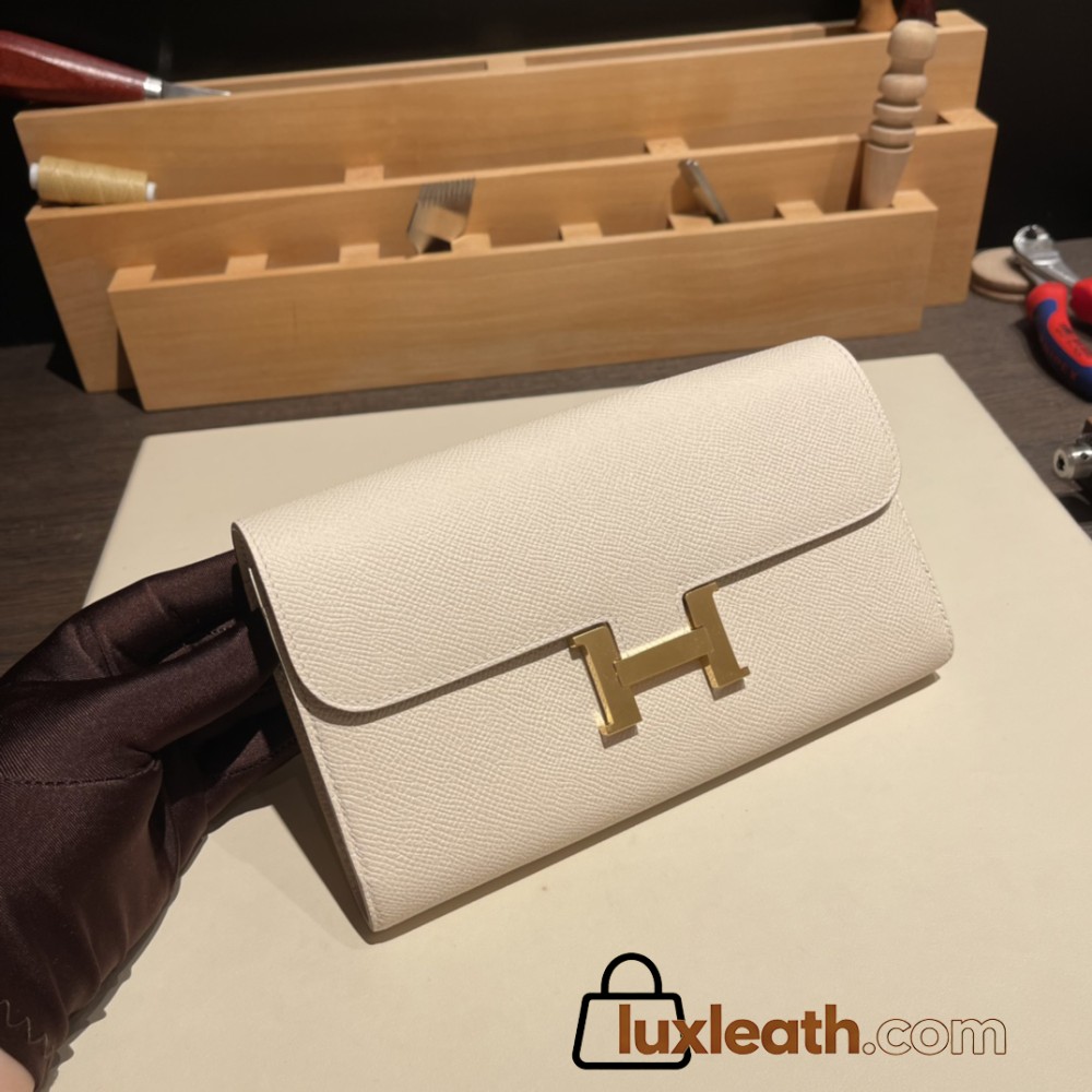 Hermès Constance Long Veau Epson 10/Craie Craie Gold Hardware wallet-027 Fully Hand-Stitched