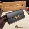 Hermès Constance Long Veau Epson 89/Black Black Gold Hardware wallet-028 Fully Hand-Stitched