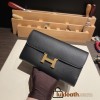 Hermès Constance Long Veau Epson 89/Black Black Gold Hardware wallet-028 Fully Hand-Stitched