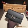 Hermès Constance Long Veau Epson 89/Black Black Silver Hardware wallet-029 Fully Hand-Stitched