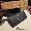 Hermès Constance Long Veau Epson 89/Black Black Silver Hardware wallet-029 Fully Hand-Stitched