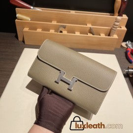 Hermès Constance Long Veau Epson 18/Étoupe Grey Etoupe Silver Hardware wallet-030 Fully Hand-Stitched